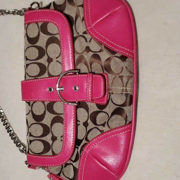 Pink and brown signature coach handbags purse - Picture 2 of 8
